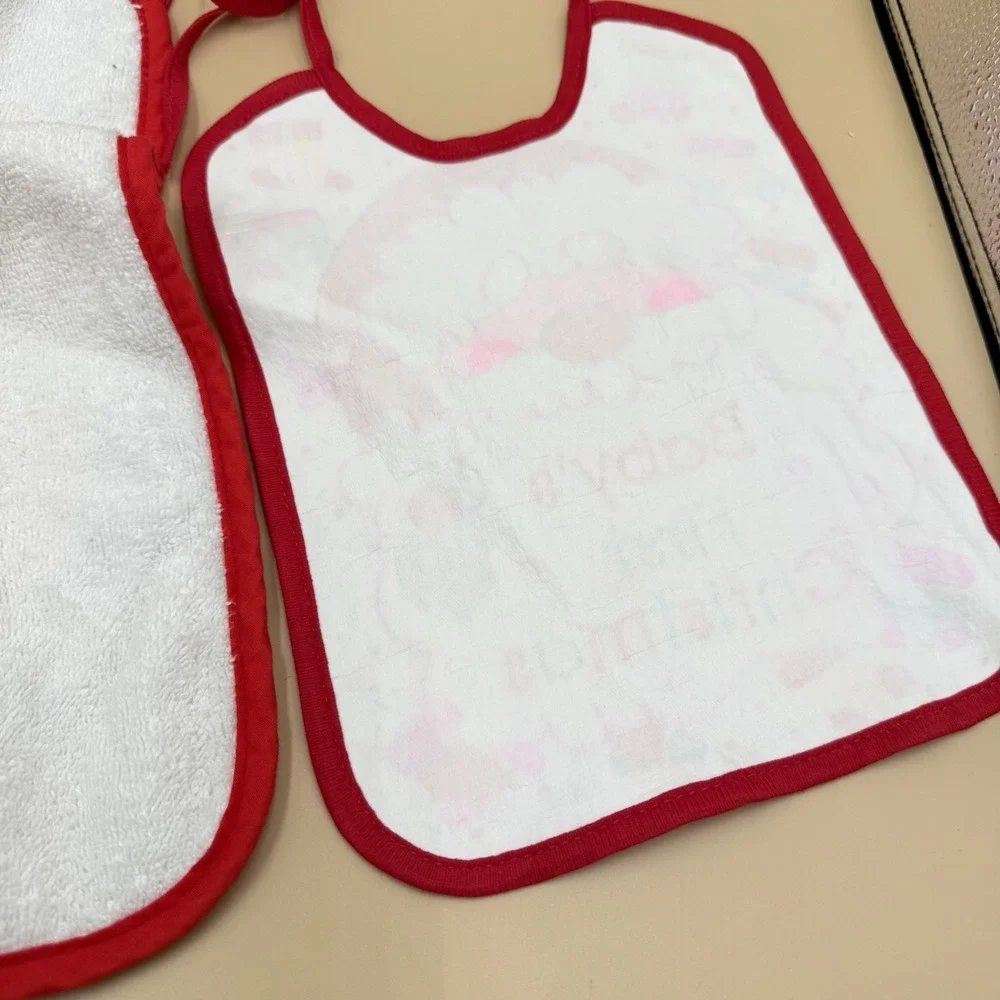 Vintage My First Christmas Baby Feeding Bib Lot Of 2 Santa USA Made 1980s